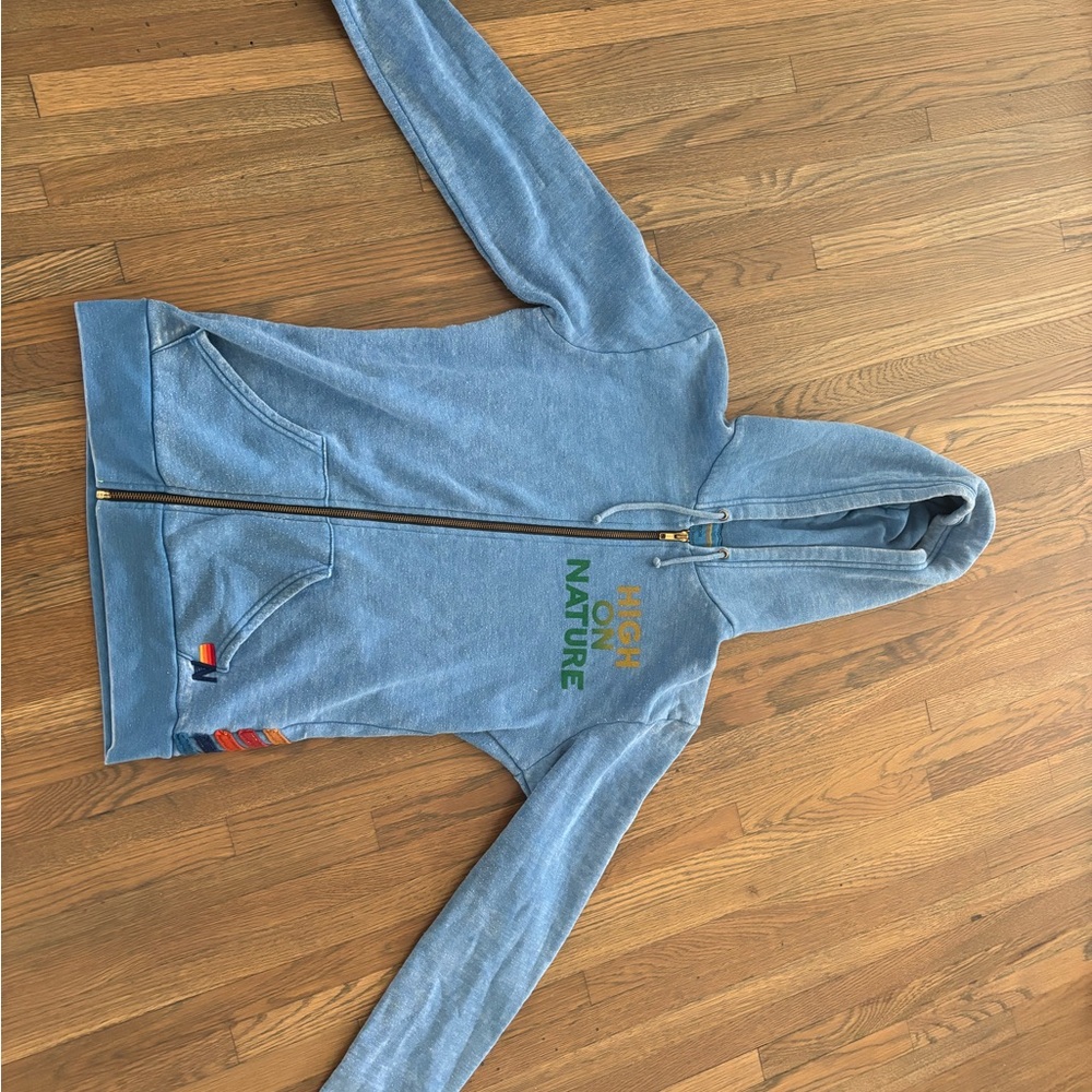 Aviator Nation Light Blue women Hoodie High on Nature Size Medium